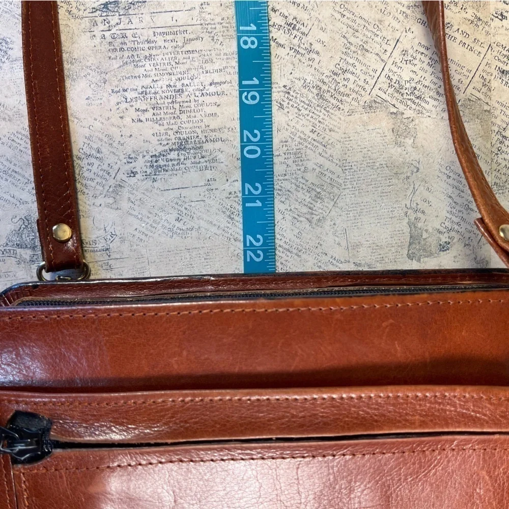 Scully Vintage Brown Leather Crossbody 3 Rings Binder/Planner